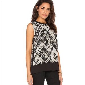 Vince 100% Silk Basketweave Print Sleeveless Blouse Top Small
